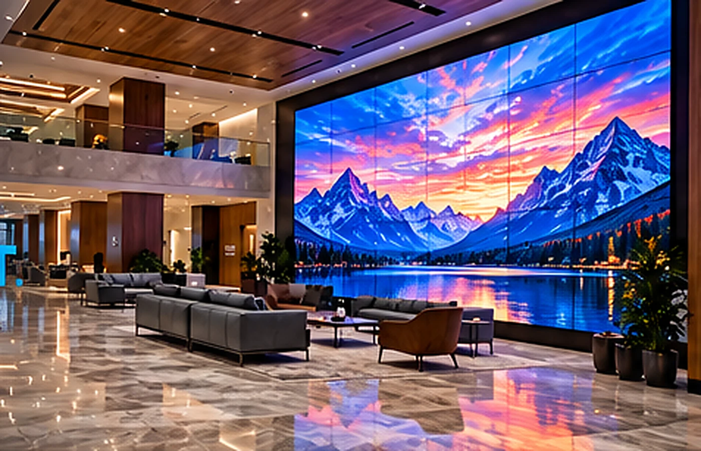 Large direct-view LED wall in a premium corporate lobby